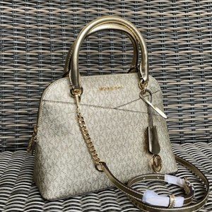 Michael Kors Jet Set Travel Medium Dome Crossbody Satchel Bag Pale Gold